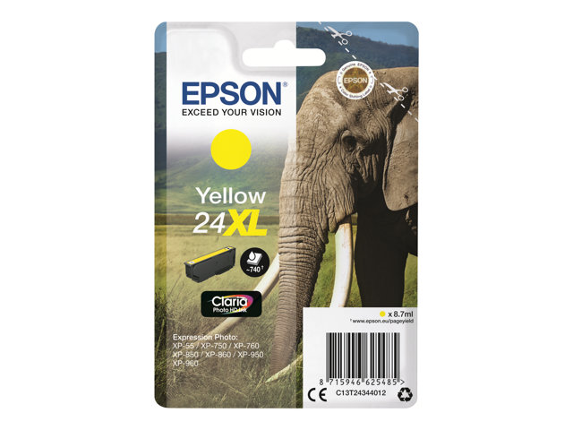 Epson 24XL - 8.7 ml - XL - yellow - original - ink cartridge - for Expression Photo XP-55, 750, 760, 850, 860, 950, 960, 970, Expression Premium XP-750, 850