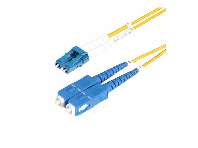 StarTech.com 5m (15ft) LC to SC (UPC) OS2 Single Mode Duplex Fiber Optic Cable, 9/125µm, Laser Optimized, 10G, Bend Insensitive, Low Insertion Loss - LSZH Fiber Patch Cord (SMLCSC-OS2-5M) - Patch cable - LC/UPC single-mode (M) to SC/UPC single-mode (M) - 5 m - 2 mm - fibre optic - duplex - 9 / 125 micron - OS1/OS2 - up to 10 Gbps data transfer rate, halogen-free, passive - yellow