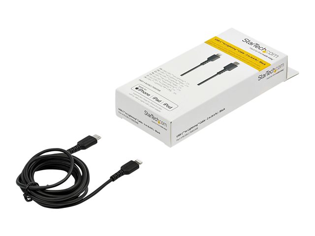 StarTech.com 6 ft(2m) Durable Black USB-C to Lightning Cable, Heavy Duty Rugged Aramid Fiber USB Type A to Lightning Charger/Sync Power Cord, Apple MFi Certified iPad/iPhone 12 Pro Max - iPhone 7/8/11/11 Pro - Lightning cable - Lightning male to 24 pin USB-C male - 2 m - black