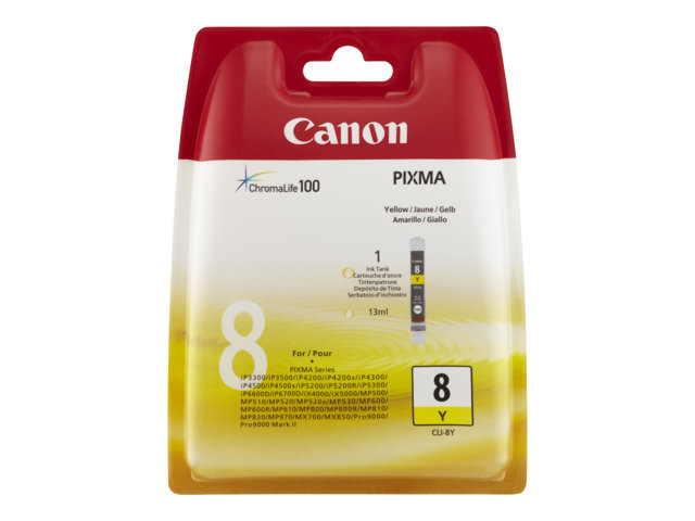 Canon CLI-8Y - 13 ml - yellow - original - ink tank - for PIXMA iP3500, iP4500, iP5300, MP510, MP520, MP610, MP960, MP970, MX700, MX850, Pro9000