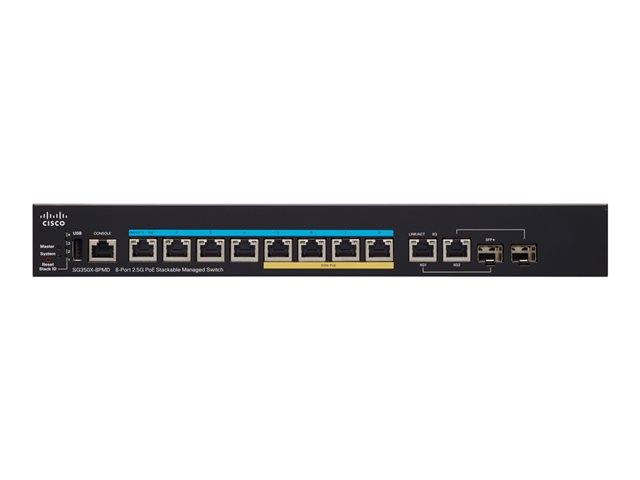 Cisco Small Business SG350X-8PMD - Switch - Managed - 8 x 10/100/1000/2.5G (PoE+) + 2 x 10 Gigabit Ethernet / 10 Gigabit Ethernet SFP+ - rack-mountable - PoE+ (240 W)