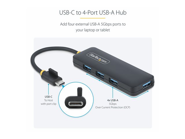 4-Port USB Hub, USB-C to 4x USB-A, 5Gbps
