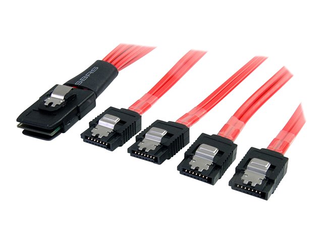 StarTech.com 1m Serial Attached SCSI SAS Cable - SFF-8087 to 4x Latching SATA SAS cable (SAS8087S4100) - SATA / SAS cable - Serial ATA 150/300/600 - 4-Lane - SATA (R) to 36 pin 4i Mini MultiLane (P) - 1 m - latched - red