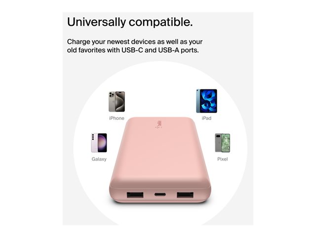 20K Power Bank USB-A / C 15w Rose Gold