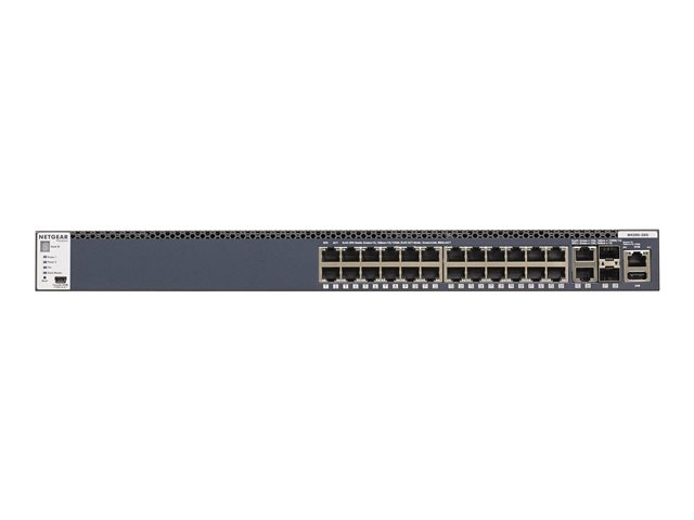 NETGEAR M4300-28G - Switch - L3 - Beheerd - 2 x 10/100/1000/10000 + 2 x 10 Gigabit SFP+ + 24 x 10/100/1000 - luchtstroom van voorkant naar achterkant - rack-uitvoering
