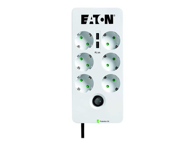 Eaton Protection Box 6 USB DIN - Surge protector - AC 220-250 V - 2500 Watt - output connectors: 6 - white