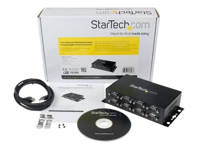 StarTech.com 8 Port USB to Serial RS232 Adapter - Wall Mount - Din Rail - COM Port Retention - FTDI USB to DB9 RS232 Hub (ICUSB2328I) - Serial adapter - USB 2.0 - RS-232 x 8 - black
