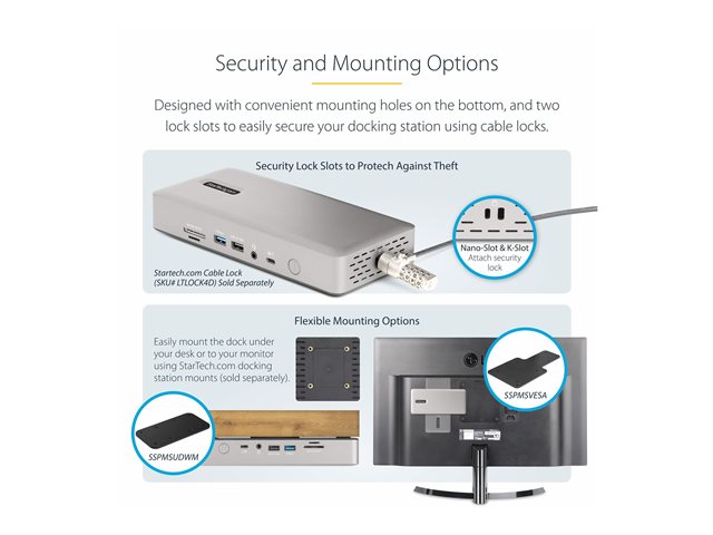 StarTech.com Thunderbolt 4 Multi-Display Docking Station, Quad/Triple/Dual Monitor Dock, 2x HDMI/2x DisplayPort, 7x USB Hub, 2.5 Gigabit Ethernet, 98W Power Delivery, for Windows/MacBook - TB4 Host Cable (132UE-TB4USB4DOCK) - Docking station - Thunderbolt 4 - 2 x DP, 2 x HDMI - 1GbE - 180 Watt
