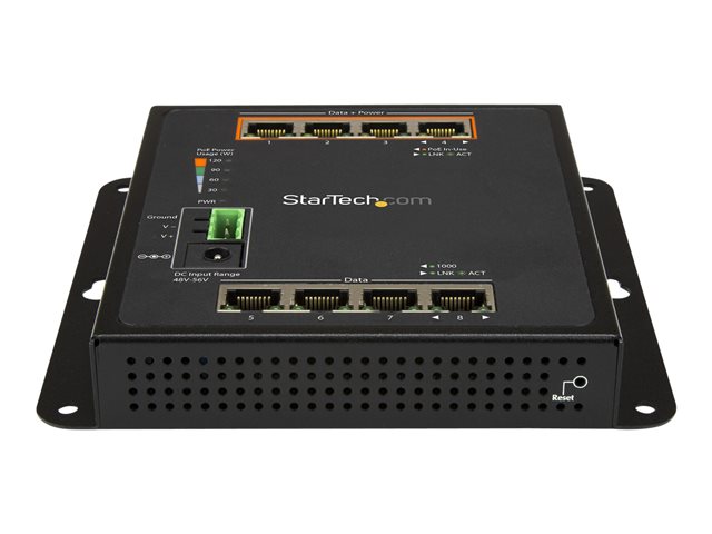 StarTech.com Industrial 8 Port Gigabit PoE Switch, 4 x PoE+ 30W, Power Over Ethernet, Hardened GbE Layer/L2 Managed Switch, Rugged High Power Gigabit Network Switch IP-30/-40C to +75C - Managed Network Switch (IES81GPOEW) - Switch - Managed - 4 x 10/100/1000 + 4 x 10/100/1000 (PoE+) - wall-mountable - PoE+ (120 W) - DC power