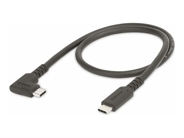 StarTech.com 1.6ft (50cm) Rugged Right Angle USB-C Cable, USB 3.2 Gen 2 (10 Gbps), USB C to C Data Transfer Cable, 4K 60Hz DP Alt Mode, 100W Power Delivery - 90 Degree USB-C Cable (RUSB31CC50CMBR) - USB cable - 24 pin USB-C (M) straight to 24 pin USB-C (M) right-angled - USB 3.2 Gen 2 - 50 cm - rugged, 4K60Hz support - black
