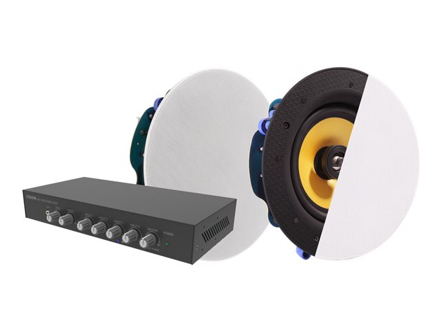 VISION Professional AV-1900 2 x 50w (RMS) Digital Amplifier and CS-1900 6.5\" Pair Ceiling Speaker kit - LIFETIME WARRANTY - white