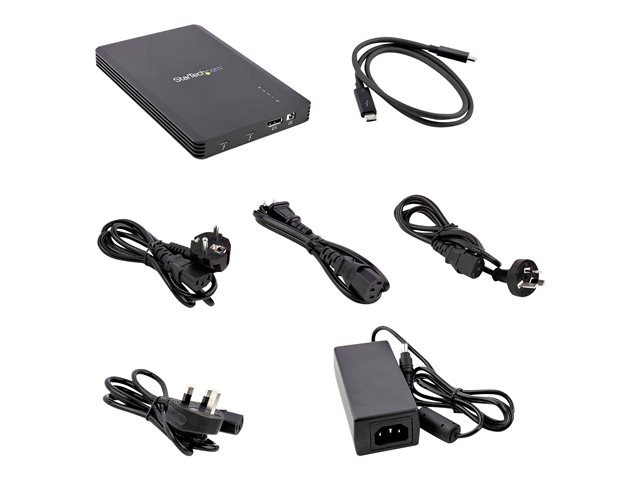 StarTech.com 4 Bay Thunderbolt 3 NVMe Enclosure, For M.2 NVMe Solid State Drives, 1x DisplayPort Video & 2x TB3 Downstream Ports, Up to 40Gbps, 72W Power Supply - 4 Bay M.2 SSD External Hard Drive Enclosure (M2E4BTB3) - Storage enclosure - M.2 - M.2 NVMe Card / PCIe (NVMe) - Thunderbolt 3 - black