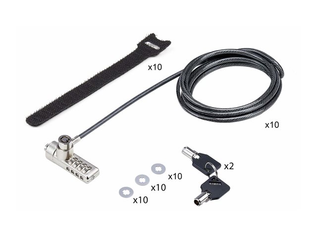 StarTech.com 10-Pack Dual-Access Laptop Lock, 6.5ft (2m) Keyed Alike and Combination Security Cable Lock for K-Slot Devices, Computer Anti-Theft Steel Cable - Security cable lock - black & silver - 2 m (pack of 10)