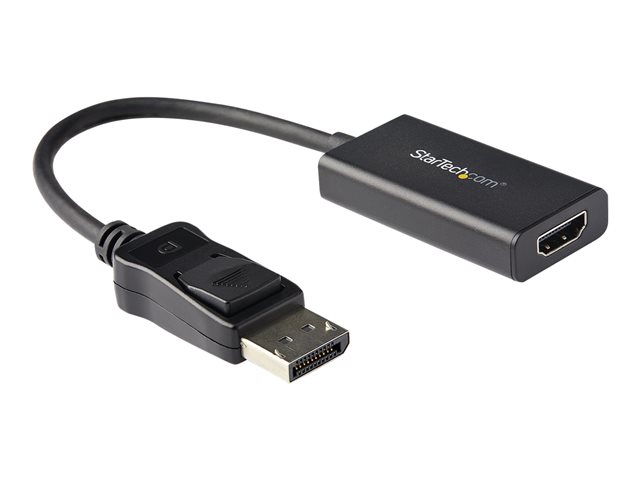 StarTech.com DisplayPort to HDMI Adapter, 4K 60Hz HDR10 Active DisplayPort 1.4 to HDMI 2.0b Video Converter, 4K DP to HDMI Adapter Dongle for Monitor/Display/TV, Latching DP Connector - Ultra HD, EMI Shielding (DP2HD4K60H) - Adapter - DisplayPort male latched to HDMI female - 25.16 cm - shielded - black - 4K support - for P/N: ST121HD20FXA, SV231DHU34K6, SV231HU34K6, SV431HU34K6