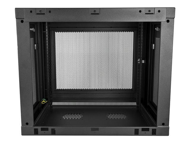 StarTech.com 2 Post 9U 19\" Wall Mount Network Cabinet, Adjustable Depth 6-15\" Locking IT Switch Depth Enclosure, Vented Computer/Electronics Equipment Data Rack w/ Shelf + Hook & Loop Tape - 19 Inch Wall Cabinet (RK9WALM) - Rack enclosure cabinet - wall mountable - black - 9U