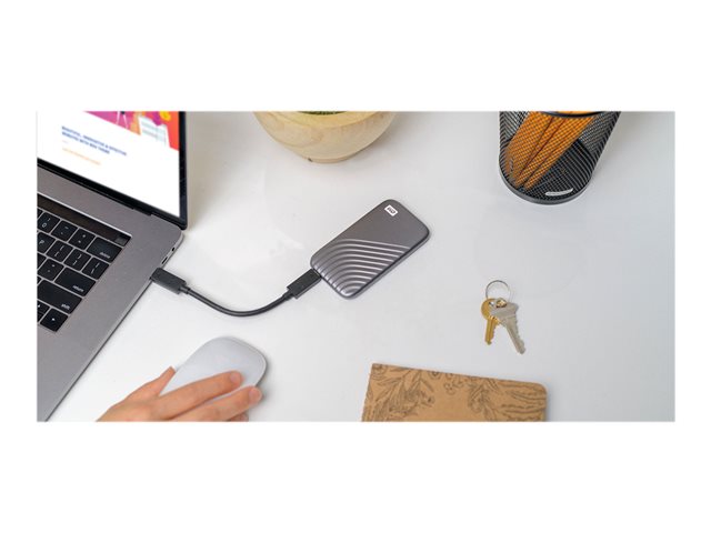 WD My Passport SSD WDBAGF5000AGY - SSD - encrypted - 500 GB - external (portable) - USB 3.2 Gen 2 (USB-C connector) - 256-bit AES - space grey