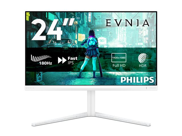 Philips Evnia 3000 24M2N3201A - LED monitor - gaming - 24\" (23.8\" viewable) - 1920 x 1080 Full HD (1080p) @ 180 Hz - Fast IPS - 300 cd/m² - 1000:1 - HDR10 - 0.5 ms - 2xHDMI, DisplayPort - speakers - white