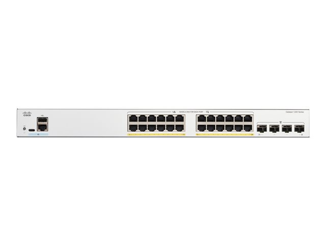 Cisco Catalyst 1200-24FP-4G - Switch - L3 - smart - 24 x 10/100/1000 (PoE+) + 4 x Gigabit Ethernet SFP - rack-mountable - PoE+ (375 W)