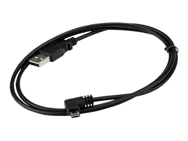 StarTech.com 1m 3 ft Micro-USB Charge-and-Sync Cable - Right-Angle Micro-USB - M/M - USB to Micro USB Charging Cable - 30/24 AWG (USBAUB1MRA) - USB cable - Micro-USB Type B (M) to USB (M) - USB 2.0 - 1 m - right-angled connector - black - for P/N: USB2PCARBK, USB2PCARBKS, USBEXTAA10BK, USBEXTAA6BK, USBLT2PCARW, USBUB2PCARB