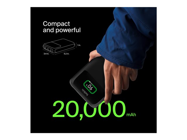 Belkin BoostCharge Pro - Power bank - 20000 mAh - 65 Watt - Fast Charge, PD - 3 output connectors (24 pin USB-C, USB)