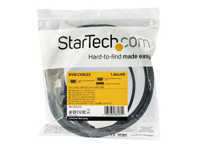 StarTech.com 10 ft. (3 m) USB KVM Cable for StarTech.com Rackmount Consoles - VGA and USB KVM Console Cable (RKCONSUV10) - Video / USB cable - mini-VGA (M) to USB, HD-15 (VGA) (M) - 3 m - for P/N: RKCONS1701, RKCONS1708K, RKCONS1716K, RKCONS17HD, RKCONS1908K, RKCONS1916K