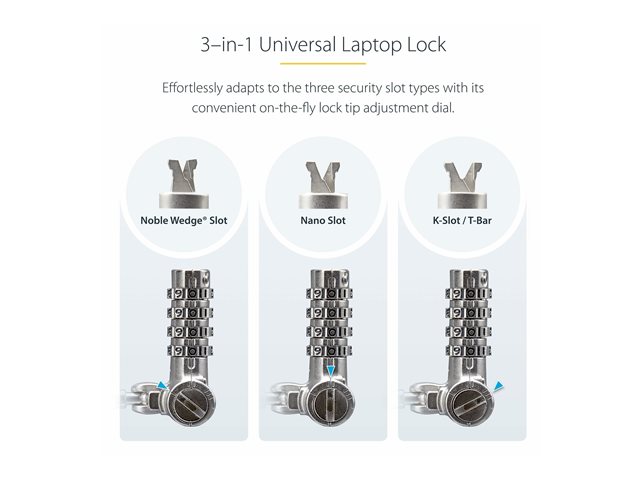 StarTech.com Serialized Laptop Lock, Works w/Noble Wedge/Nano/K-Slot - Security cable lock - universal - black & silver - 2 m