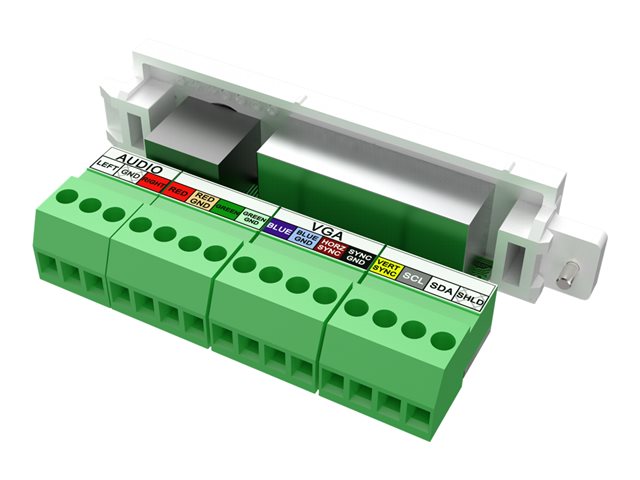 VISION Techconnect Modular AV Faceplate - LIFETIME WARRANTY - VGA and Minijack module - female 15-pin VGA and minijack socket for audio on front - bare-wire phoenix connectors on rear - suits pre-terminated Vision cables - fixes into Techconnect surrounds - plastic - white