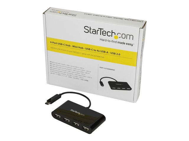StarTech.com 4-Port USB-C Hub - USB-C to 4x USB-A Hub Adapter - Mini USB 2.0 Hub - Bus-powered USB Type-C Port Expander (ST4200MINIC) - Hub - 4 x USB 2.0 - desktop