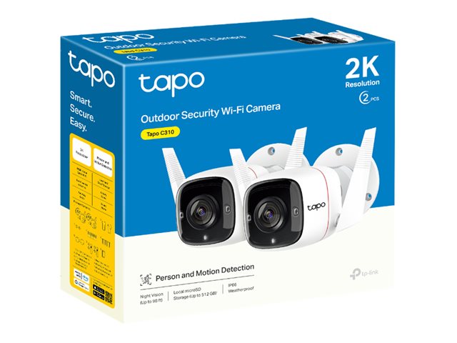 Tapo C310 V2 - Network surveillance camera - outdoor - weatherproof - colour (Day&Night) - 3 MP - 2304 x 1296 - 1296p - fixed focal - audio - wireless - Wi-Fi - 2.4GHz radio - H.264 (pack of 2)