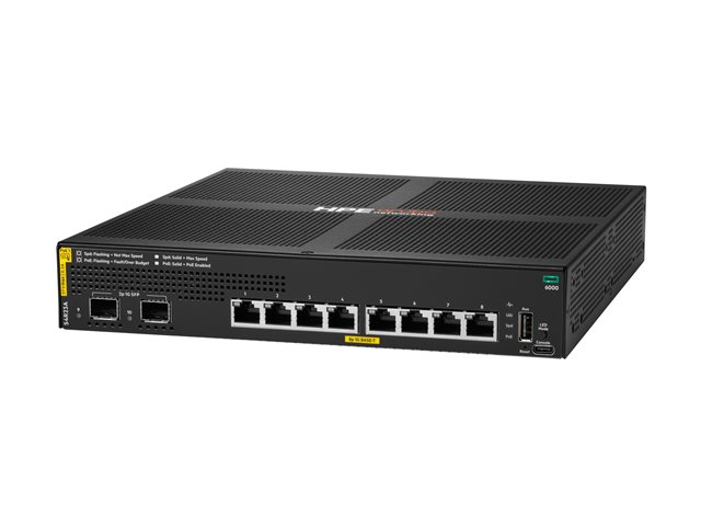 HPE Aruba Networking CX 6000 8p 10M/100M/1G Class4 PoE 2p SFP 1G 67W Switch - Switch - Managed - 8 x 10/100/1000 (PoE+) + 2 x Gigabit SFP (uplink) - rack-mountable, wall-mountable - PoE+ (67 W) - BTO