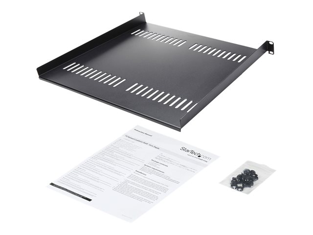 StarTech.com 1U Vented Server Rack Cabinet Shelf, 16in Deep Fixed Cantilever Tray, Rackmount Shelf for 19\" AV/Data/Network Equipment Enclosure w/ Cage Nuts & Screws, 44lbs Weight Capacity - 1U Network Rack Shelf (CABSHELF116V) - Rack shelf - black - 1U - 16\" - for P/N: CABSHELF116