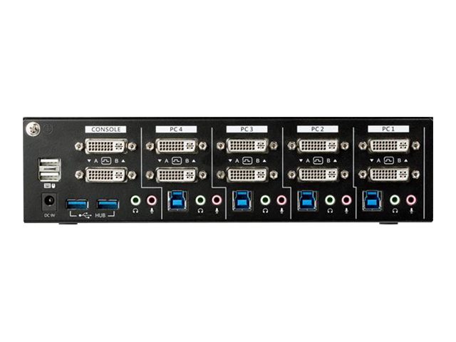 StarTech.com 4 Port Dual Monitor DVI KVM Switch - Dual Screen Display Compact USB KVM Switch with USB 3.0 Hub & Audio - TAA Compliant - KVM / audio / USB switch - 4 x KVM / audio / USB - TAA Compliant