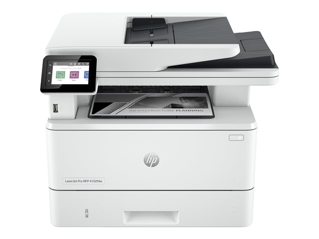 HP LaserJet Pro MFP 4102fdw - Multifunction printer - B/W - laser - Legal (216 x 356 mm) (original) - A4/Legal (media) - up to 38 ppm (copying) - up to 40 ppm (printing) - 350 sheets - 33.6 Kbps - Gigabit LAN, Wi-Fi(n), USB, USB host, Bluetooth, USB 2.0