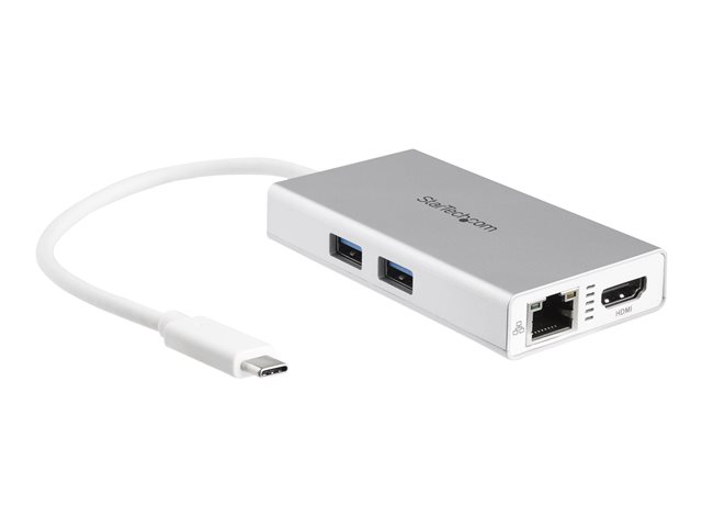StarTech.com USB-C Multiport Adapter, USB-C Travel Docking Station with 4K HDMI, 60W Power Delivery Pass-Through, GbE, 2pt USB-A 3.0 Hub, Portable Mini USB Type-C Dock for Laptop, White - Portable USB-C Dock (DKT30CHPDW) - Docking station - USB-C / Thunderbolt 3 - HDMI - 1GbE - TAA Compliant