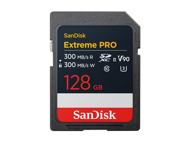 SanDisk Extreme Pro - Flash memory card - 128 GB - Video Class V90 / UHS-II U3 / Class10 - SDXC UHS-II