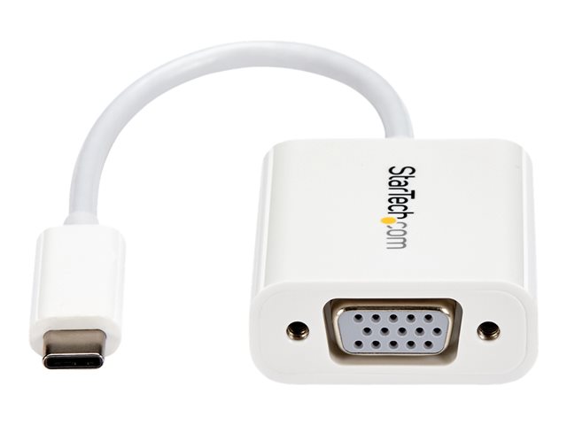 StarTech.com USB-C to VGA Adapter - White - 1080p - Video Converter For Your MacBook Pro / Projector / VGA Display (CDP2VGAW) - USB / VGA adapter - 24 pin USB-C (M) to HD-15 (VGA) (F) - USB 3.1 Gen 1 / Thunderbolt 3 - 17.5 m - 1920 x 1200 (WUXGA) support, USB power - white - for P/N: TB3DK2DPPD, TB3DK2DPPDUE, TB3DK2DPW, TB3DK2DPWUE, TB3DKDPMAW, TB3DKDPMAWUE