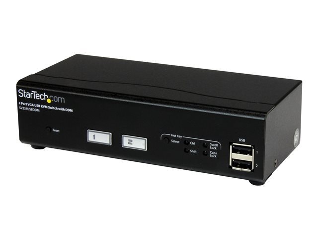 StarTech.com 2 Port USB VGA KVM Switch with DDM Fast Switching Technology and Cables - VGA USB KVM Switch - DDM KVM Switch (SV231USBDDM) - KVM / USB switch - 2 x KVM / USB - 1 local user - desktop