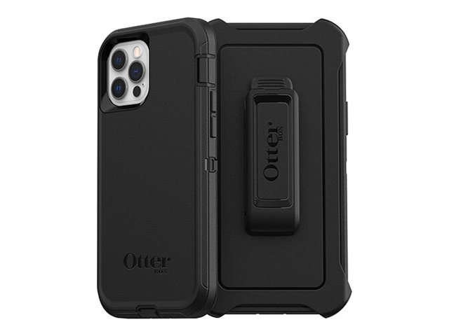 OtterBox Defender Series - ProPack Packaging - back cover for mobile phone - rugged - polycarbonate, synthetic rubber - black - for Apple iPhone 12, 12 Pro