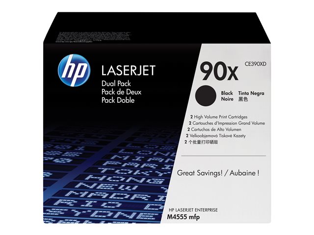 HP 90X - 2-pack - High Yield - black - original - LaserJet - toner cartridge (CE390XD) - for LaserJet Enterprise 600 M602, 600 M603, M4555