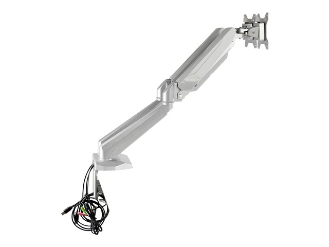 StarTech.com Desk Mount Dual Monitor Arm with USB & Audio, Grommet/Desk Clamp VESA Mount for up to 32 inch Displays, 2x USB, 2x 3.5mm audio, Ergonomic Full Motion Dual Monitor Arm, Silver - One-touch Adjustment (ARMSLIMDUOS) - Mounting kit - adjustable arm - for 2 monitors - aluminium - black - screen size: 15\"-32\" - desk-mountable