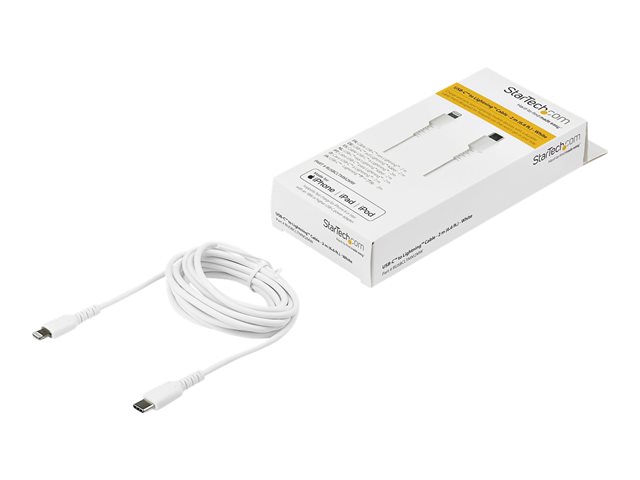 StarTech.com 6 ft(2m) Durable White USB-C to Lightning Cable, Heavy Duty Rugged Aramid Fiber USB Type A to Lightning Charger/Sync Power Cord, Apple MFi Certified iPad/iPhone 12 Pro Max - iPhone 7/8/11/11 Pro - Lightning cable - Lightning male to 24 pin USB-C male - 2 m - white