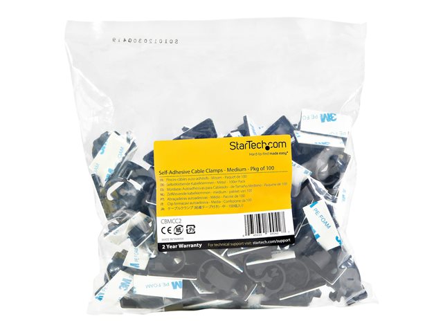 StarTech.com 100 Adhesive Cable Management Clips Black, Network/Ethernet/Office Desk/Computer Cord Organizer, Sticky Cable/Wire Holders, Nylon Self Adhesive Clamp UL/94V-2 Fire Rated - Nylon 66 Plastic - TAA (CBMCC2) - Cable clips - black - TAA Compl