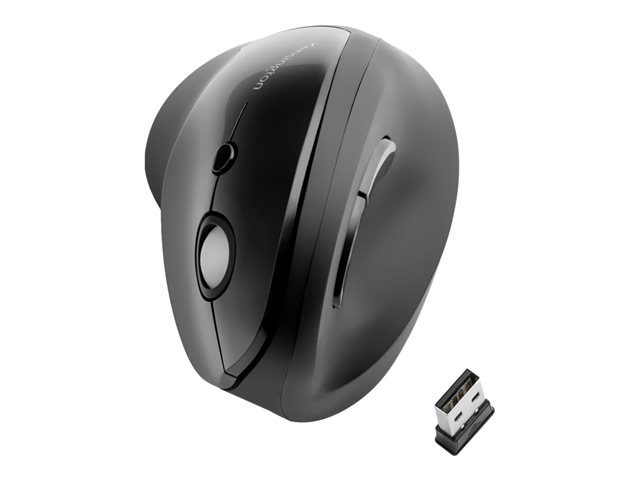 Kensington Pro Fit Ergo Vertical Wireless Mouse - Vertical mouse - ergonomic - right-handed - 6 buttons - wireless - 2.4 GHz - USB wireless receiver - black