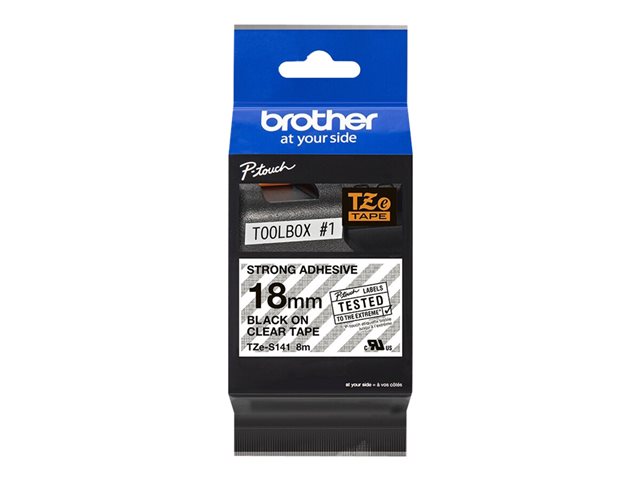 Brother TZe-S141 - Extra strength adhesive - black on clear - Roll (1.8 cm x 8 m) 1 cassette(s) laminated tape - for Brother PT-D600, P-Touch PT-D410, D450, D460, D610, D800, E310, E550, P900, P950