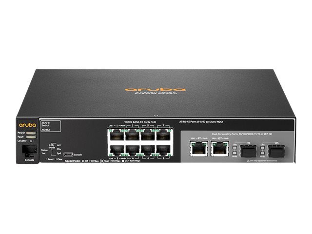HPE Aruba 2530-8 - Switch - Managed - 8 x 10/100 + 2 x combo Gigabit SFP - desktop, rack-mountable, wall-mountable