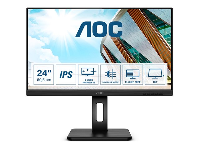 AOC Q24P2Q - LED monitor - 23.8\" - 2560 x 1440 QHD @ 75 Hz - IPS - 250 cd/m² - 1000:1 - 4 ms - HDMI, VGA, DisplayPort - speakers - black