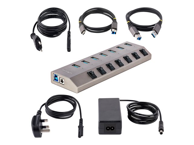 StarTech.com 7-Port Self-Powered USB-C Hub with Individual On/Off Switches, USB 3.0 5Gbps Expansion Hub w/Power Supply, Desktop/Laptop USB-C to USB-A Hub, 7x BC 1.2 (1.5A), USB Type C Hub - USB-C/A Host Cables (5G7AIBS-USB-HUB-EU) - Hub - 7 x USB 3.2