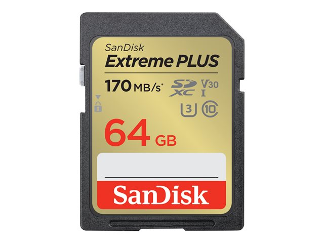 SanDisk Extreme PLUS - Flash memory card - 64 GB - UHS-I U3 / Class10 - SDXC UHS-I