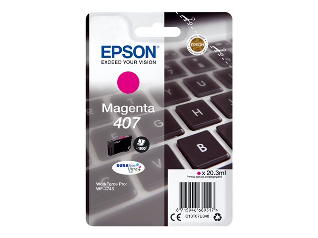 Epson 407 - 20.3 ml - L size - magenta - original - ink cartridge - for WorkForce Pro WF-4745, WF-4745DTWF