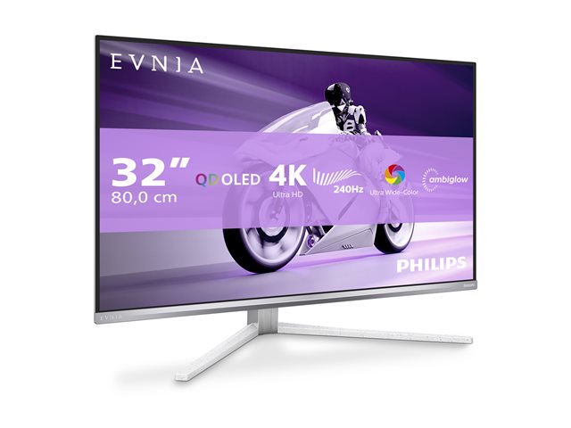Philips Evnia 8000 32M2N8900 - OLED monitor - gaming - 32\" (31.5\" viewable) - 3840 x 2160 4K @ 240 Hz - 1000 cd/m² - 1500000:1 - DisplayHDR 400 True Black - 0.03 ms - 2xHDMI, DisplayPort, USB-C - speakers - white
